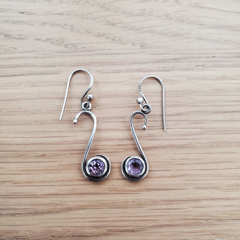 Vintage Sterling Silver Purple Gem Earrings
